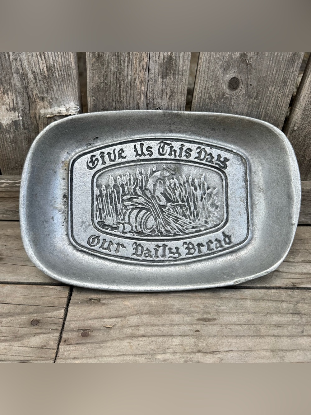 VTG "Give Us This Day Our Daily Bread" Sand-Cast Metal Alloy Bread Tray